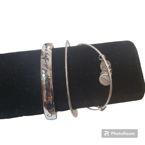 Sterling Silver Engraved Hinged Bracelet & 2 Silver Tone Bracelet - Picture 2 of 8